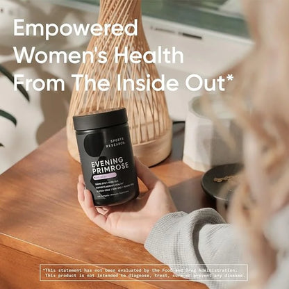 Sports Research Evening Primrose Supplement from Cold Pressed Oil - Softgels for Women’s Health & Skin Health - Gluten Fre...