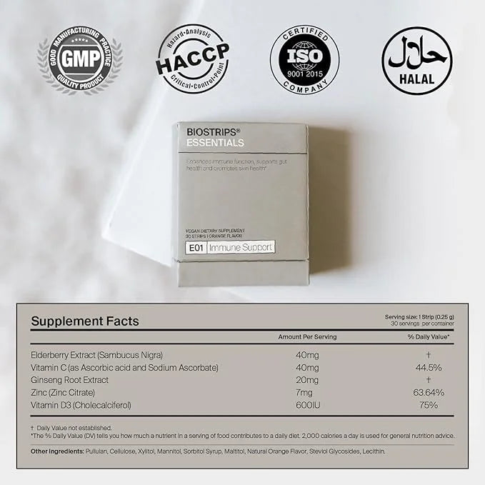 BIOSTRIPS® Immune Support - 5-in-1 Immune Health - Oral Supplement Strips - Supports Immune Function, Gut Health, Skin - V...