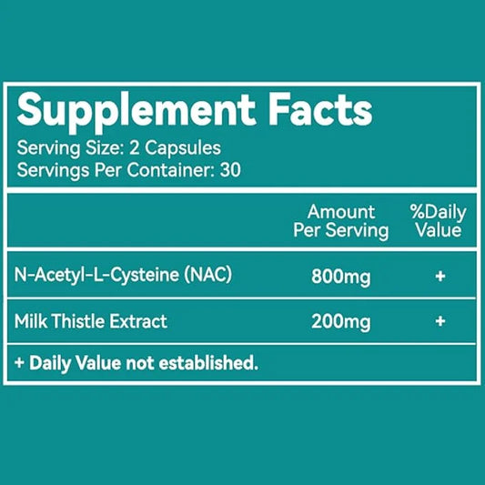 NAC Supplement N-Acetyl Cysteine 800mg, 200mg, Non-GMO, 60 Capsules