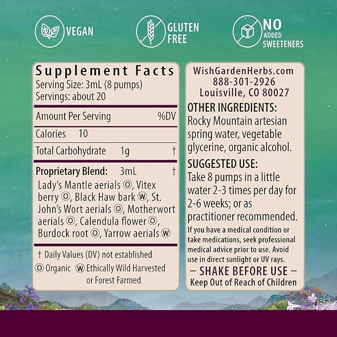 WishGarden Herbs ReBalance After Birth Hormonal - Plant-Based Herbal Supplement with Vitex Berry & Motherwort Supports Hea...