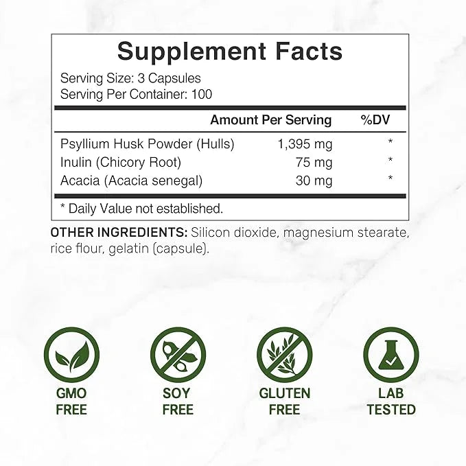 Psyllium Husk 1500mg Per Serving, 300 3 in 1 Fiber