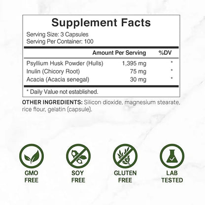 Psyllium Husk 1500mg Per Serving, 300 3 in 1 Fiber