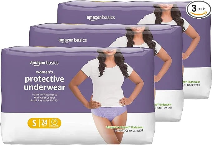 Amazon Basics Women's Protective Underwear, Incontinence 72 Count, (3 Packs 24)