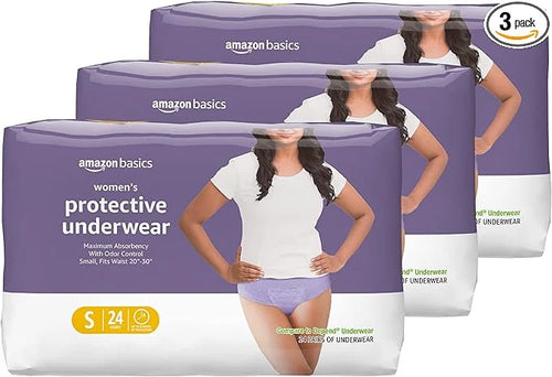 Amazon Basics Women's Protective Underwear, Incontinence 72 Count, (3 Packs 24)