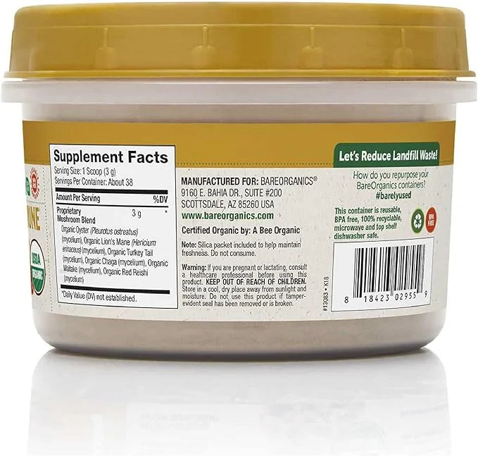 BareOrganics, Mushroom Immune Blend Powder, Organic 4 Ounces