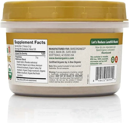 BareOrganics, Mushroom Immune Blend Powder, Organic 4 Ounces