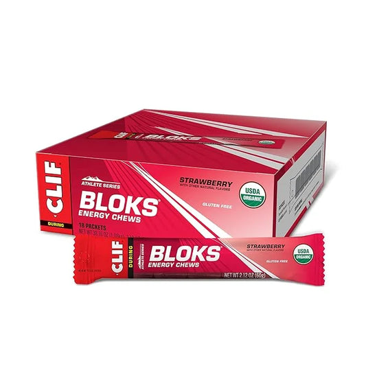 CLIF BLOKS - Strawberry Flavor - Energy Chews - Non-GMO - Plant Based - Fast Fuel for Cycling and Running - Quick Carbohyd...