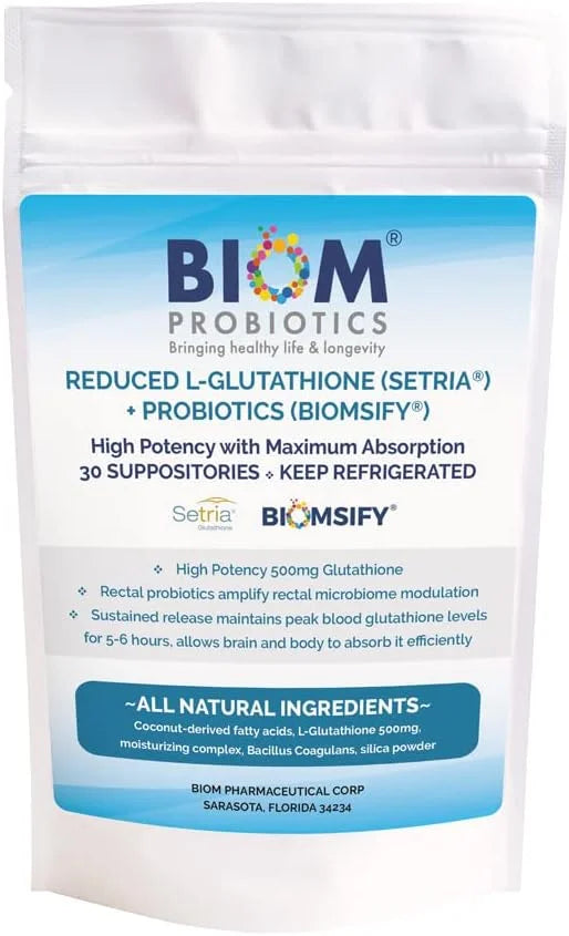 High Potency 500mg Reduced L-Glutathione (Setria Brand) + Probiotic Suppository. Maximum Bioavailable Glutathione Formulat...