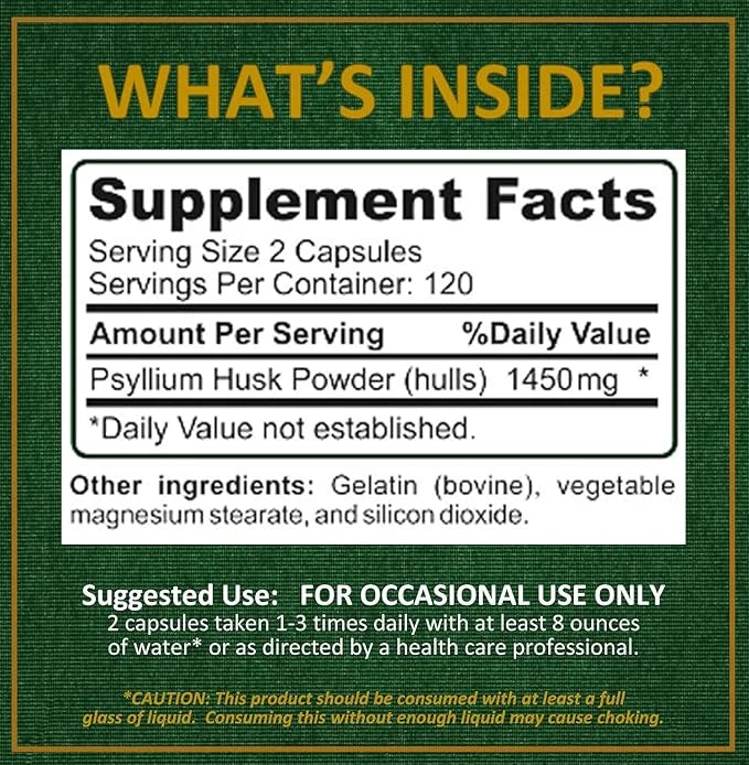 Psyllium Husk Capsules All Natural & 240 Caps