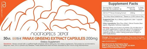 Nootropics Depot GS15-4 Panax Ginseng Extract Capsules 200mg | 30 Count