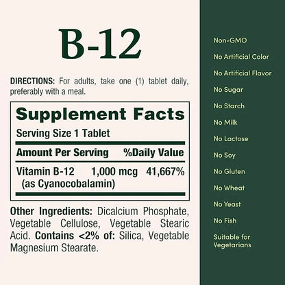 Nature's Bounty Vitamin B12, Supports Energy 1000mcg, 200 200 Ct