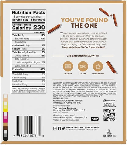 ONE Protein Bars, Cinnamon Roll, Gluten Free with 20g Protein and 1g Sugar, Pantry Staples, 2.12 oz (12 Count), Packaging ...