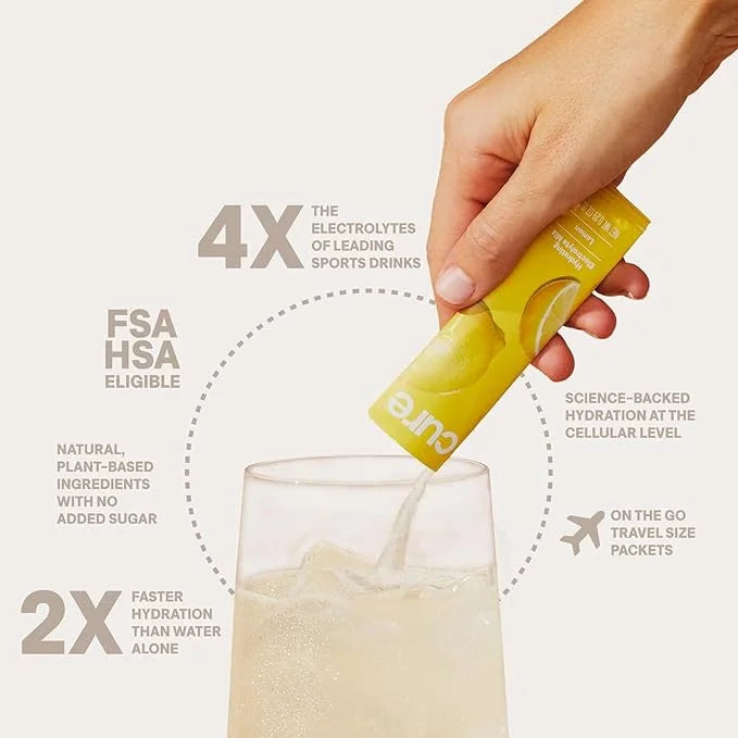 Cure Hydration | Plant-Based Electrolyte Drink Mix | No Added Sugar | FSA & HSA | Dehydration Relief Powder Made with Coco...