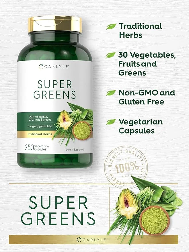 Carlyle Super Greens Capsules | 250 Count | Non-GMO & Gluten Free Supplement - Product Image
