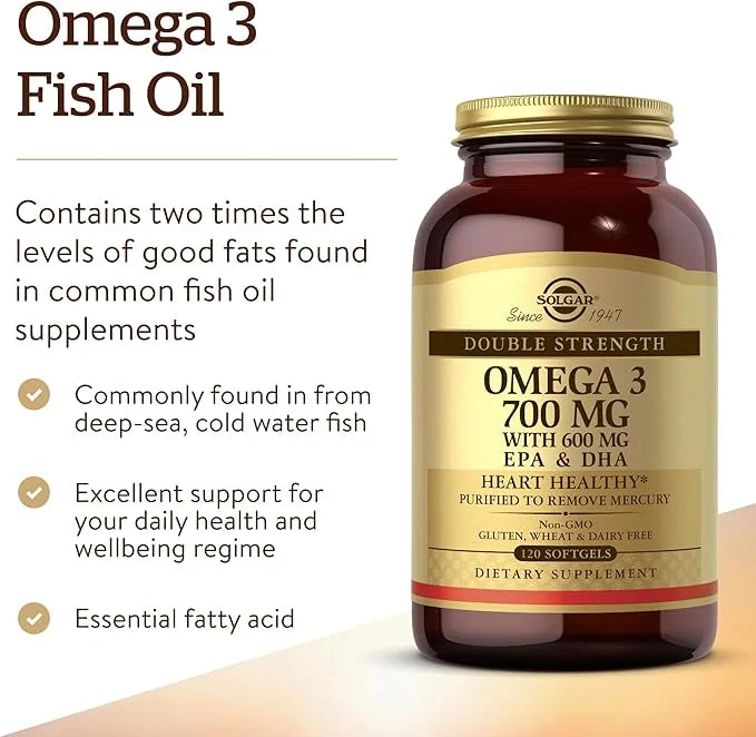 Solgar Double Strength Omega-3 700 mg, 120 Softgels 3 Fatty 120 Servings