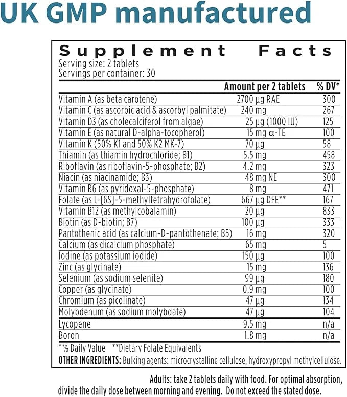 Methylated Men's Multivitamin, MTHFR Supplement 60 Tablets, 2-a-Day, Non-GMO,