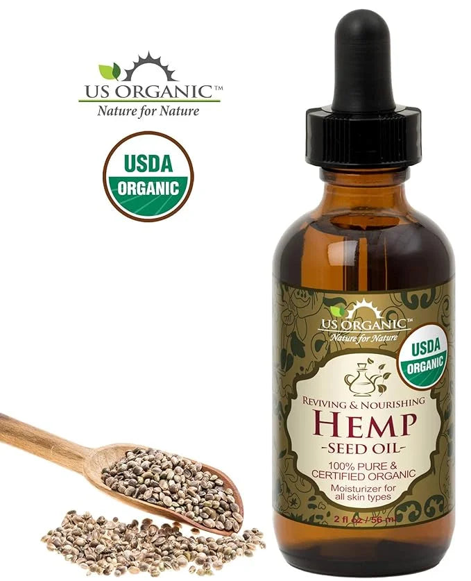 US Organic Hemp Seed Oil, Certified Organic, Pure & Natural, Cold Pressed Virgin, Unrefined, Amber Glass Bottle with Glass...