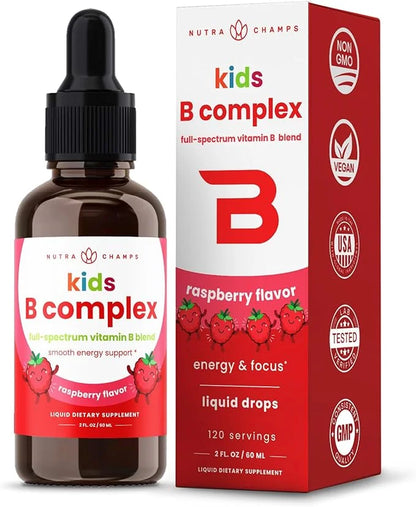 NutraChamps Vitamin B Complex for Kids, B1, B2, B3, B6, B7, B9 & Methyl B12, Kids B Complex Liquid Drops Supplement, Energ...