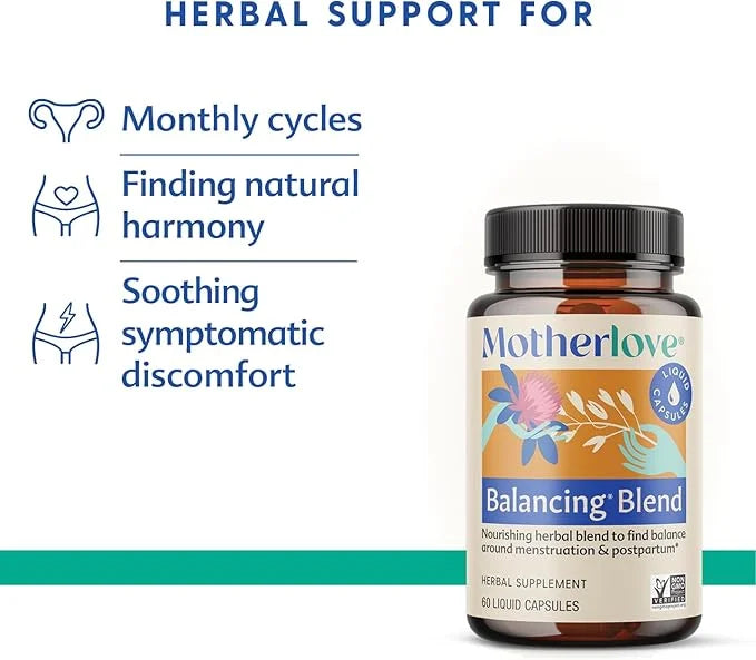Motherlove Balancing Blend (60 Liquid caps) Herbal Supplement for Period & Postpartum Hormonal Health—Non-GMO, Organic Her...
