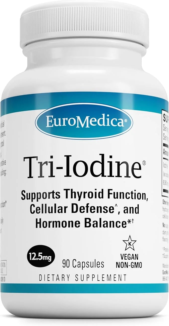 EuroMedica Tri-Iodine - Support Thyroid Health - Aids Hormone Balance with Molecular Iodine from Kelp - Features Potassium...