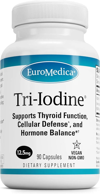 EuroMedica Tri-Iodine - Support Thyroid Health - Aids Hormone Balance with Molecular Iodine from Kelp - Features Potassium...