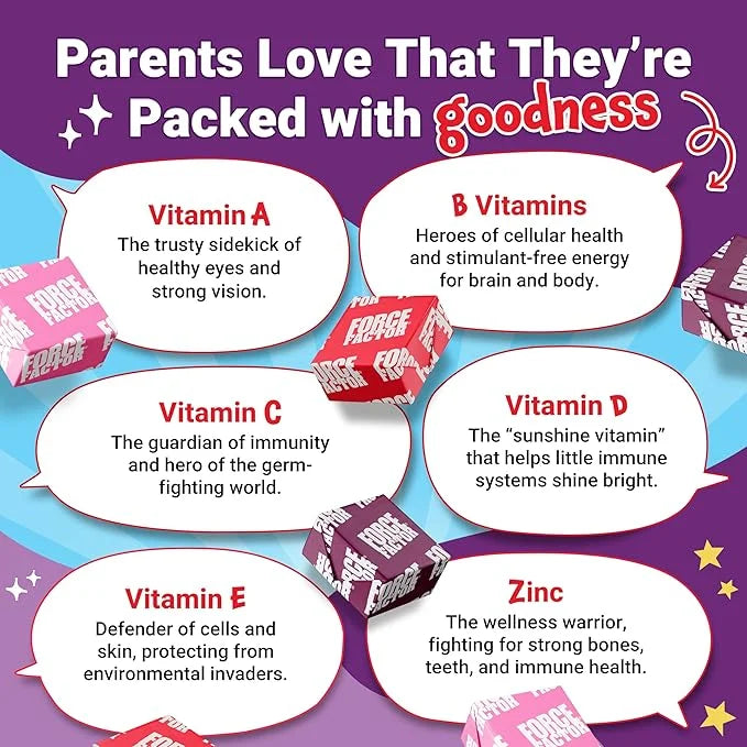 FORCE FACTOR Kids Multivitamin Super Chews, 18 Vitamins, 2-Month Supply, 60 Soft
