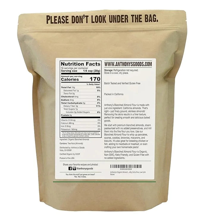 Anthony's Organic Almond Flour, 1 lb, Blanched, Gluten Free, Non GMO, Keto Friendly, Extra Fine, Low Carb - Product Image