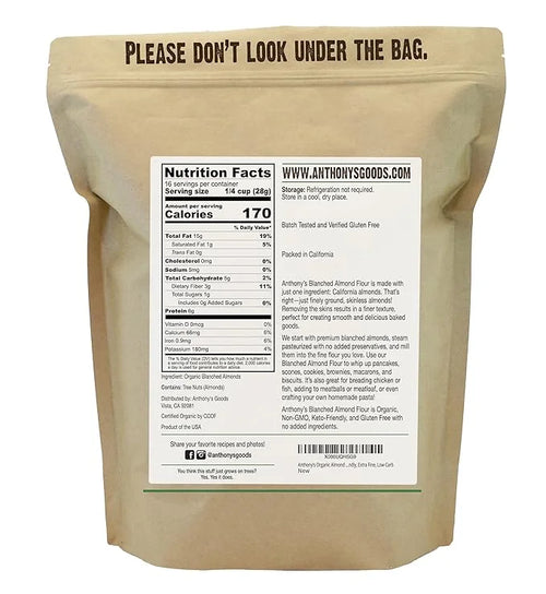 Anthony's Organic Almond Flour, 1 lb, Blanched, Gluten Free, Non GMO, Keto Friendly, Extra Fine, Low Carb - Product Image