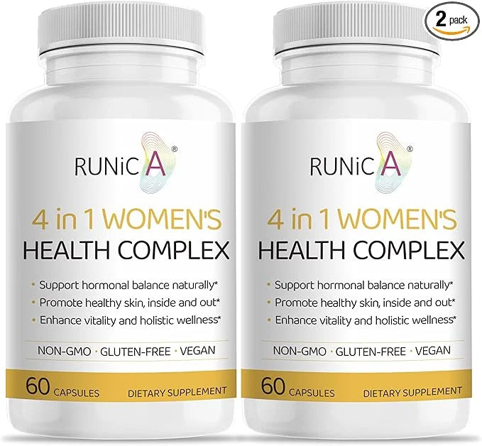 Women's 4-in-1 Natural Hormonal Balance & Skin Health Supplement - Rose Hip, Soy Isoflavones, Evening Primrose & Pueraria ...