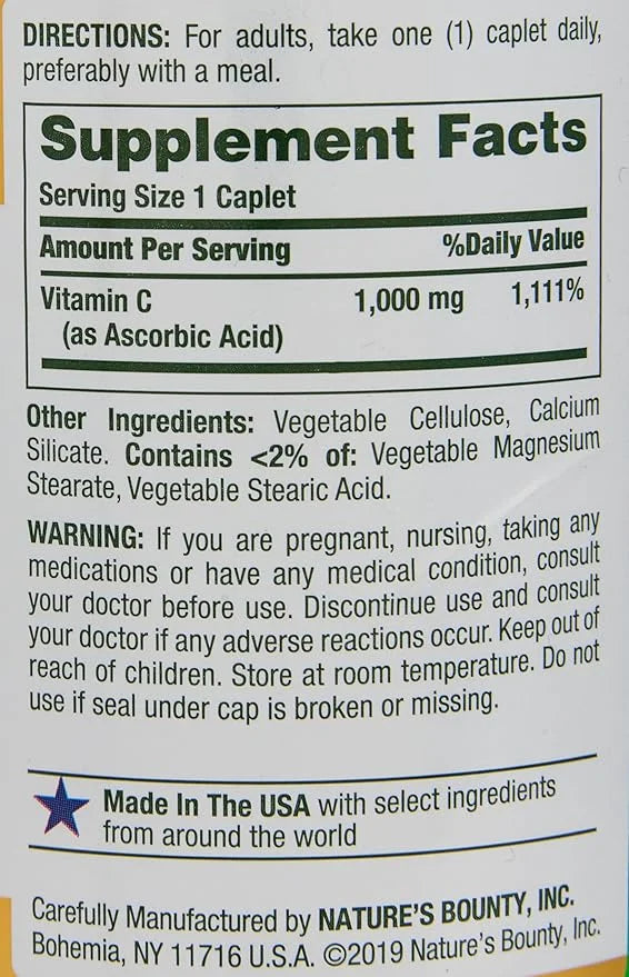 Nature's Bounty Vitamin C 1000mg, Immune 2 Pack, 100 Caplets