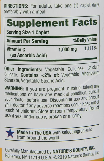 Nature's Bounty Vitamin C 1000mg, Immune 2 Pack, 100 Caplets