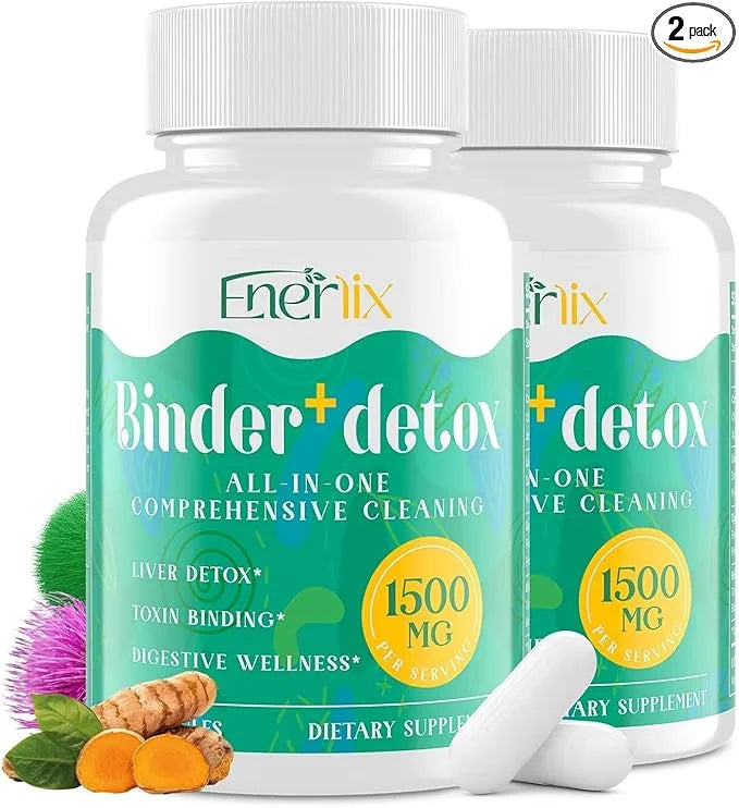 15-in-1 Detox Binder, Activated Charcoal, Zeolite & Bentonite Clay, Chlorella, 1500 MG Supplement Maximum Absorbent, Liver...