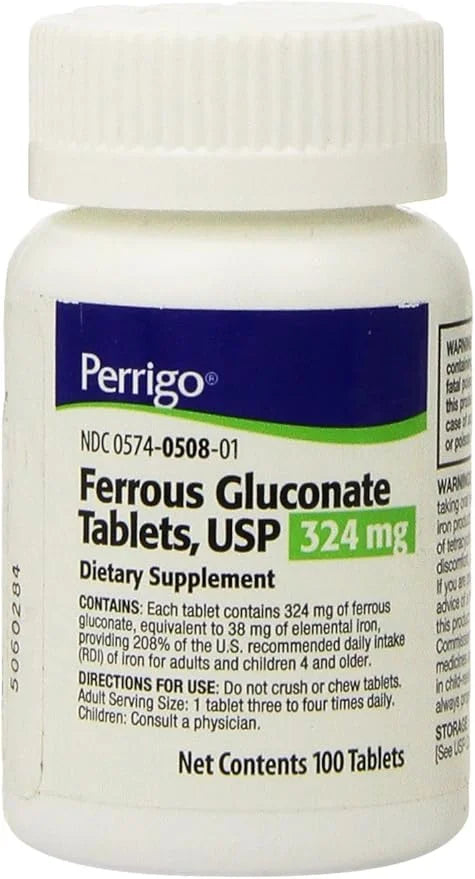 Ferrous Gluconate Tablets, 324mg, 100 Count - Product Image