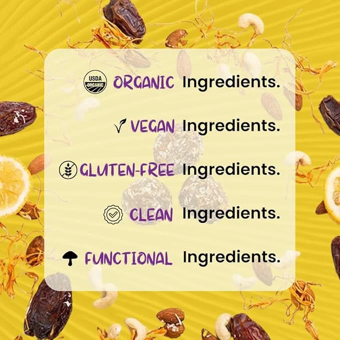 ODD BALLS Organic Energy Balls Lemon - Superfood Mushroom Snack - Running, Cycling, Hiking - Gels, Bars Alternative - Lion...