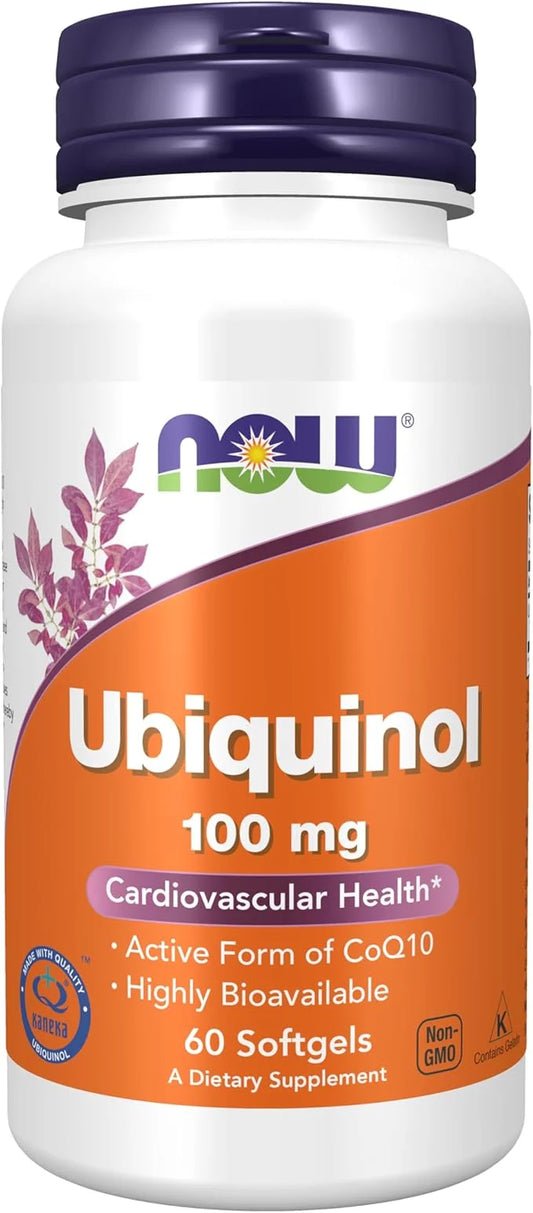 NOW Foods Supplements, Ubiquinol 100 mg, High Bioavailability (the Active Form of CoQ10), 60 Softgels - Product Image