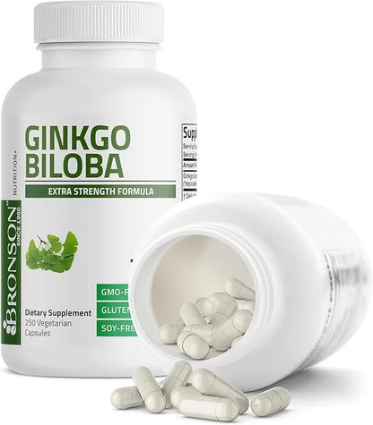 Bronson Ginkgo Biloba Extra Strength Supports Brain Function & Memory Support, 250 Vegetarian Capsules - Product Image