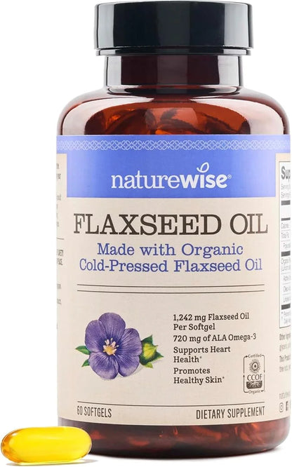 NatureWise Flaxseed Oil 1200 mg, Fish Free Omega 3 6 9 with 720mg ALA, Dietary Supplement for Heart Health Support - Organ...