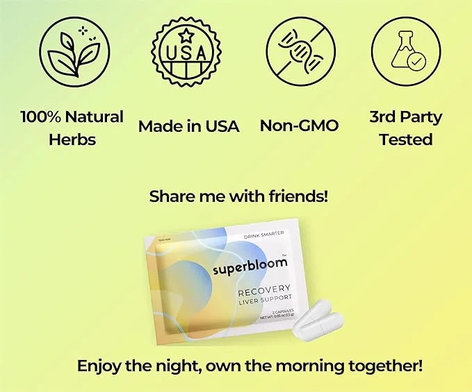 superbloom Recovery Liver Support | Liver Detox with DHM, Turmeric, Milk Thistle | 10 Sachets, 20 Capsules | Enjoy The Nig...