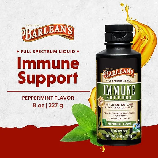 Barlean's Peppermint Olive Leaf Complex Liquid Immune Support Supplement with 95mg Oleuropein Antioxidants, 8 Ounce - Prod...
