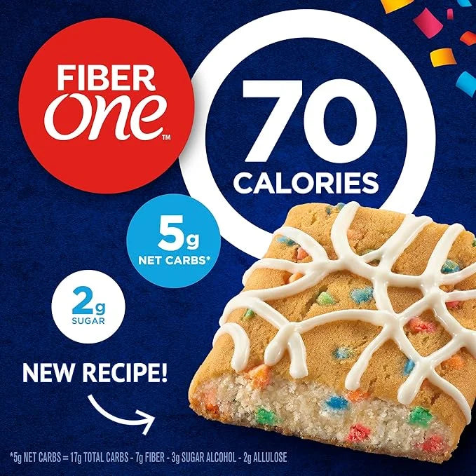 Fiber One 70 Calorie Soft-Baked Bars, Birthday Cake, Snack Bars, 6 ct (Pack of 8) - Product Image