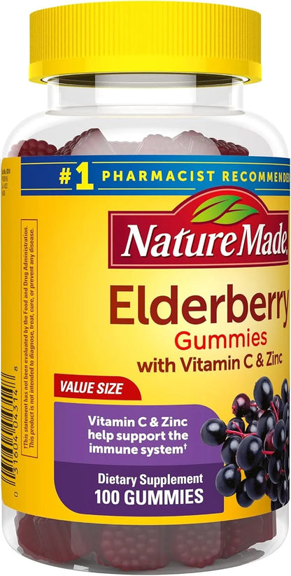 Nature Made Elderberry with Vitamin C 100 Gummies, 50 Day