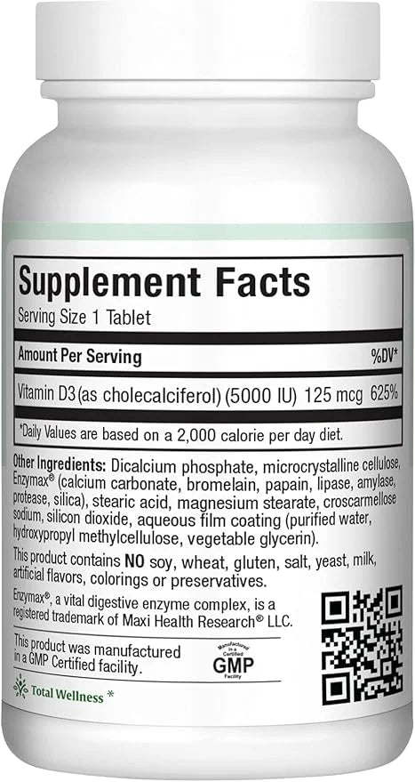 Maxi Health Vitamin D3 5000 IU (125 mcg) 5000 IU D3 (180 (180 Tablets)