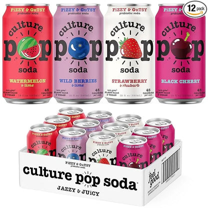 Culture Pop Soda, Jazzy & Juicy Variety Pack, Probiotic Low Sugar Soda, Sparkling Juice Alternative, Non-GMO, Kosher, Glut...