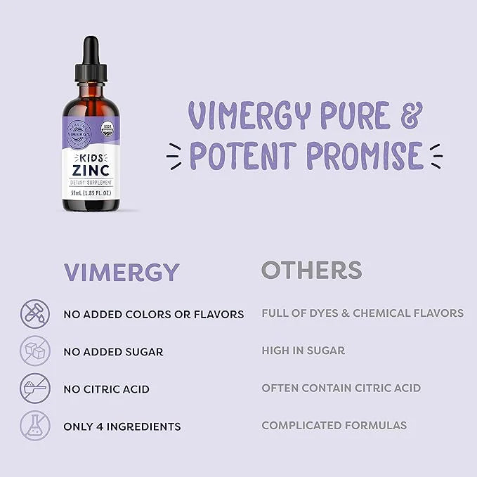 Vimergy Kids Organic Liquid Zinc – Fast-Absorbing Immune Support* – Promotes Healthy Bones & Skin – USDA Organic, Kosher, ...
