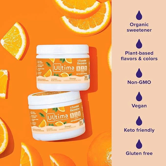 Ultima Replenisher Daily Electrolyte Powder Drink Mix – Orange, 30 Servings – Hydration Powder with 6 Key Electrolytes and...