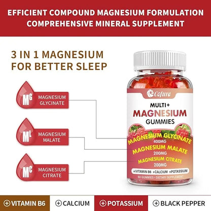 Magnesium Glycinate 400mg, Citrate 200mg, Malate 200mg, Triple B6- Vegan, 120 Raspberry