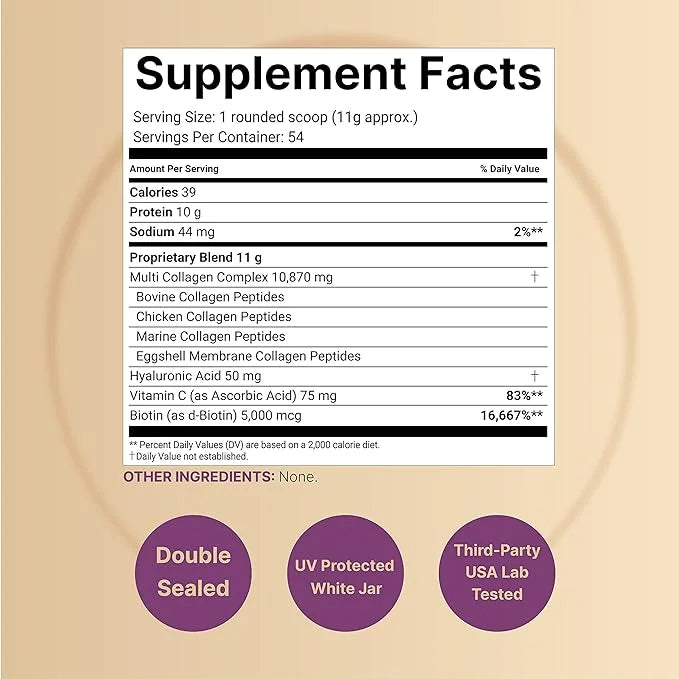 Multi Collagen Protein Powder 600g 5 Types 5000mcg, Vitamin (54 Servings)