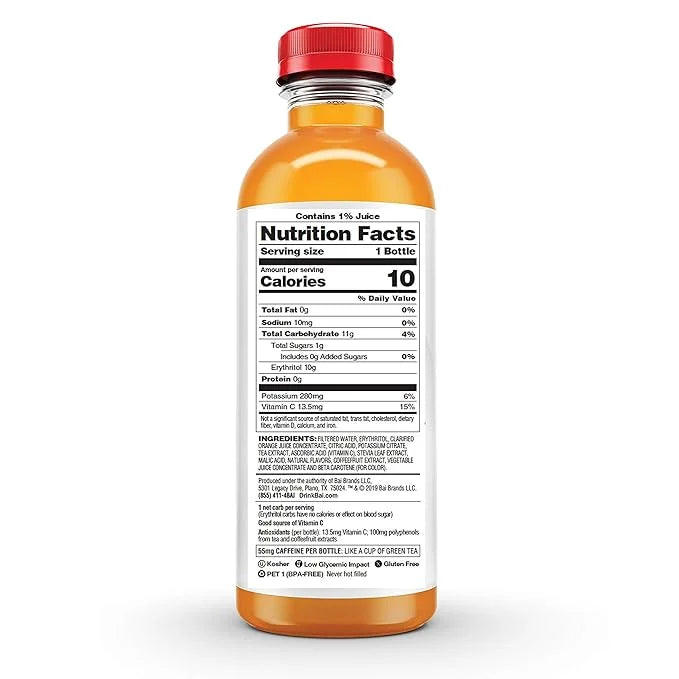 Bai Flavored Water, Costa Rica Clementine, Antioxidant Infused Drinks, 18 Fluid Ounce Bottle (Pack of 12) - Product Image