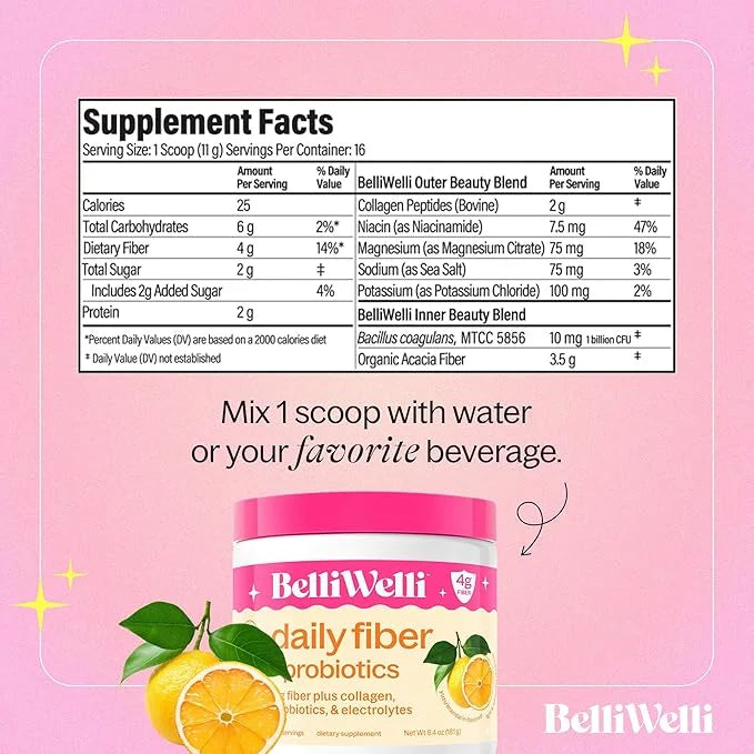 Daily Fiber Supplement Powder with Collagen, Probiotics & Electrolytes | Supports Digestive Health, Gut Balance & Debloati...