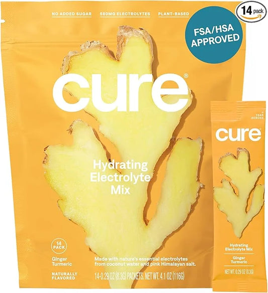 Cure Hydrating Electrolyte Mix | Powder for Dehydration Relief | Made with Coconut Water | No Added Sugar | FSA & HSA | Ve...